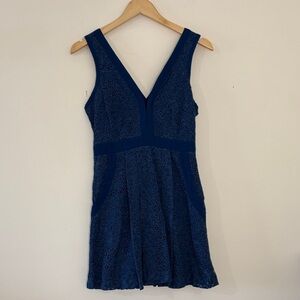 Free People Lace Mini Dress Blue Open Back Pleated Boho Romantic Coquette XS